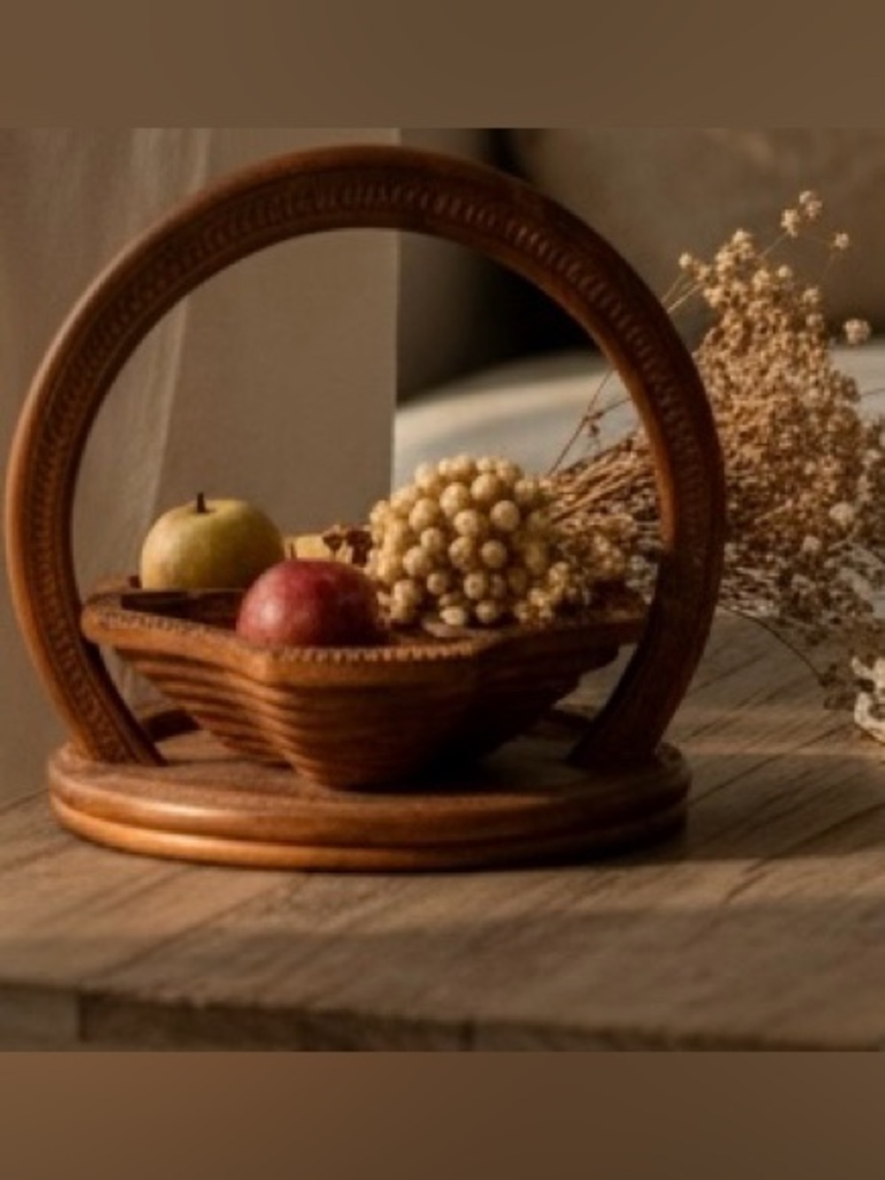 12″ Collapsible 3- Compartment Wooden Fruit Basket Design in Himalayan Rosewood